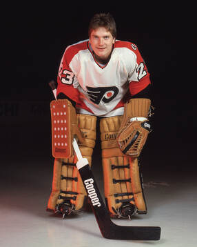 Goaltender Pelle Lindbergh of Philadelphia Flyers poses for