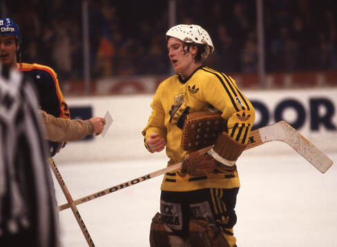 Goaltender Pelle Lindbergh of AIK in Elitserien in