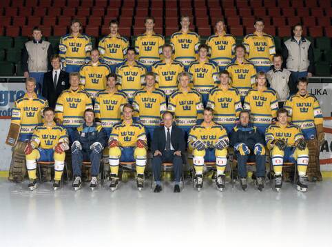 Players and team staff of Sweden pose for a team photo