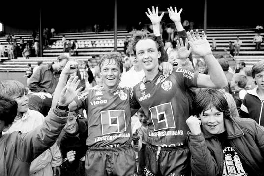 Helsingborgs målskyttar Lars Möller och Cyril Finnberg