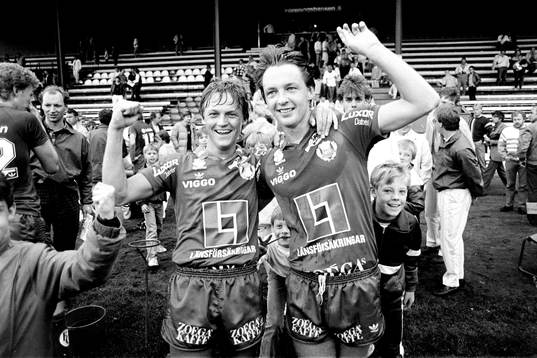 Helsingborgs målskyttar Lars Möller och Cyril Finnberg