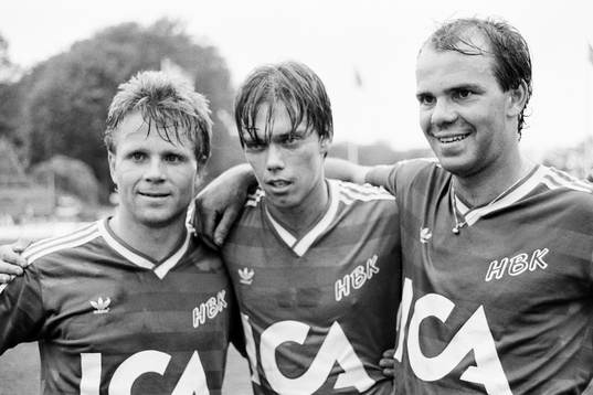 Halmstads målskyttar Mats Jingblad, Per Olsson och Tommy