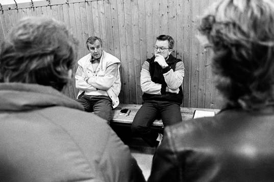 Curt Lundmark, tränare i HV71 och Leif Boork, Djurgården