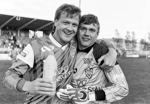 Brages målskytt Göran Arnberg och Bengt Nilsson, målvakt