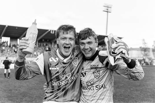 Brages målskytt Göran Arnberg och Bengt Nilsson, målvakt