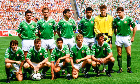 Irelands starting lineup (L-R). Back row: Frank Stapleton,