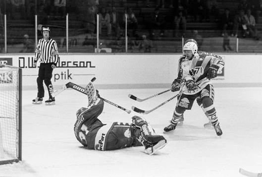 Mats Lööv, HV71 framför tyringes målvakt Magnus Swärdh