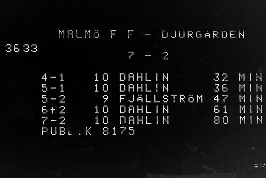 Resultattavlan på Malmö stadion. Martin Dahlin