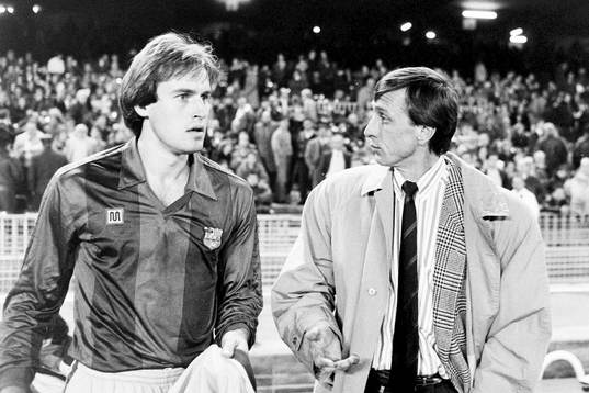 Jordi Cruyff och Johan Cruyff, tränare i Barcelona