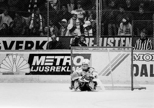 Peter Åslin, målvakt i Leksand ser övergiven ut