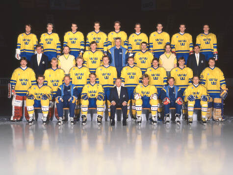 Players and team staff of Sweden pose for a team photo