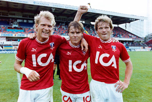 Malmös målskyttar Håkan Lindman, Joakim Nilsson och Leif