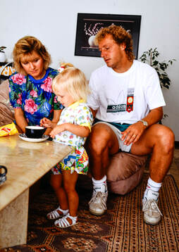 Midfielder Robert Prytz with his wife Joyce and daughter