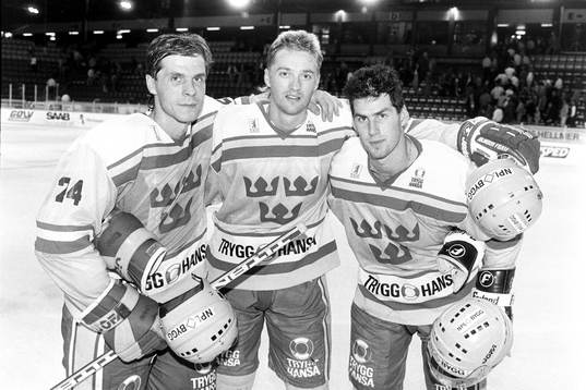 Sveriges målskyttar Anders Carlsson, Kjell Dahlin och Jan