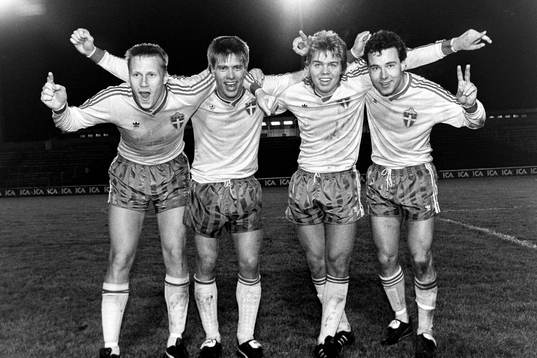 Sveriges målskyttar Kennet Andersson, Jan Jansson, Tomas