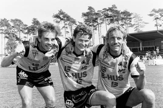 Sven-Olof Bergman, Mats Lindvall och Hans Larsson jublar