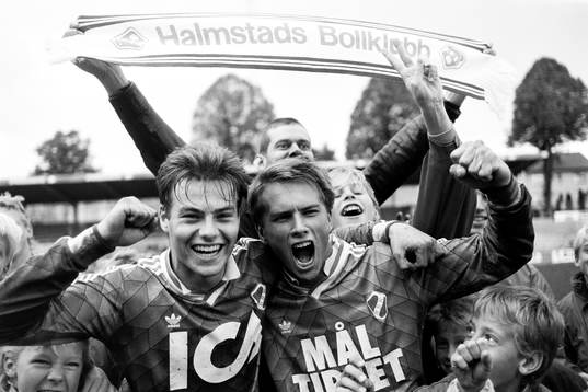 Niklas Gudmundsson och Jonas Axeldal, Halmstad jublar