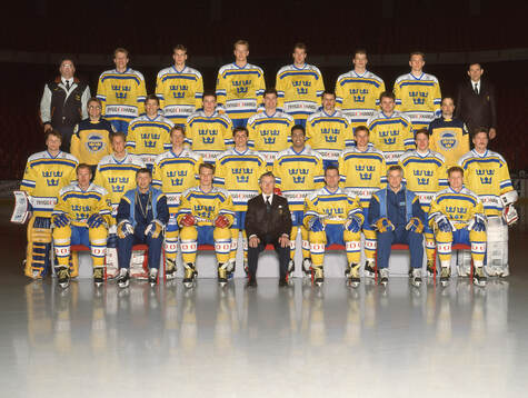 Players and team staff of Sweden pose for a team photo