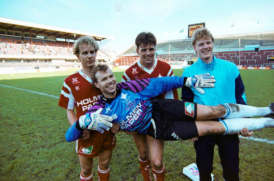 Målskyttarna Niclas Kindvall, Patrik Andersson och Göran
