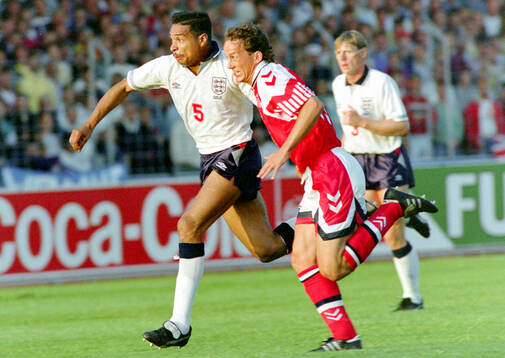 Englands Des Walker (L) against Denmarks Bent Christensen