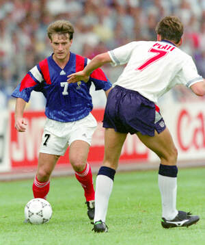 Didier Deschamps of France against David Platty of England