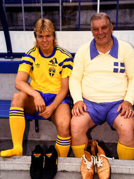 Gunnar Nordahl och Tomas Brolin före matchen på