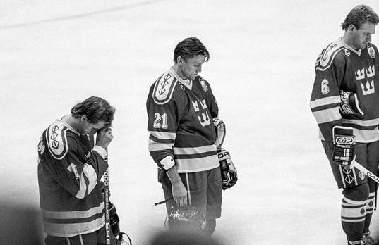Tomas Sandström, Börje Salming och Calle Johansson,