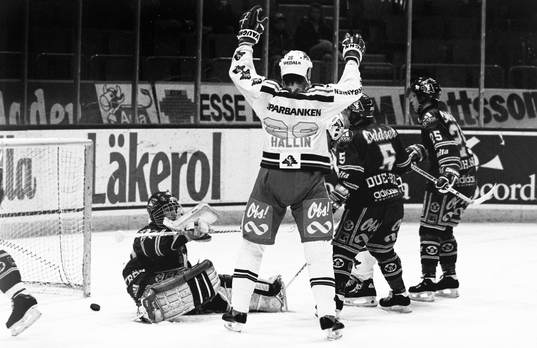 Pucken i mål bakom djurgårdens målvakt Tommy
