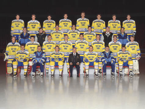 Players and team staff of Sweden pose for a team photo