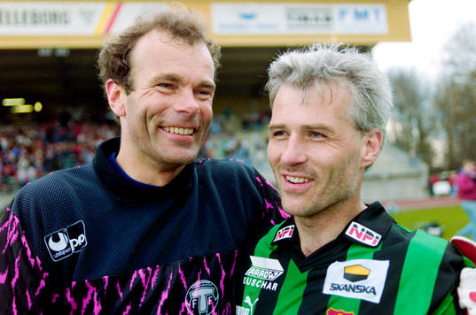 Jan Möller, målvakt, Trelleborg och Glenn Hysén, Gais