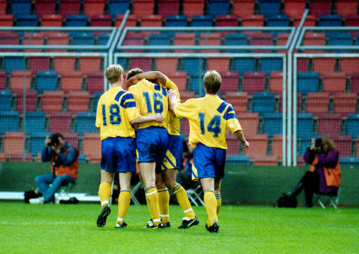 Jubel, Glädje. Stefan Pettersson, Kennet Andersson och
