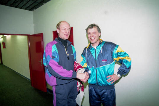 John Slettvoll och Conny Evensson, förbundskapten, Sverige