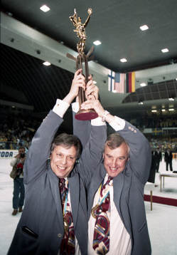 Conny Evensson, förbundskapten och Curt Lundmark med VM