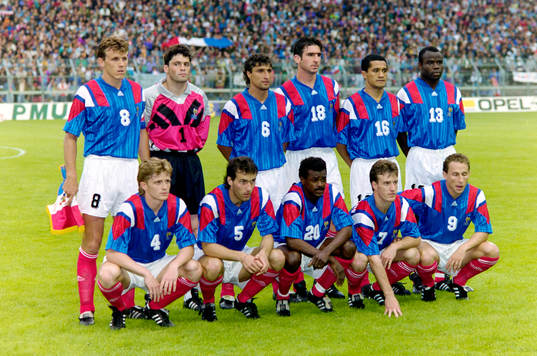 Startelva bakre fr.v. Franck Sauzee, Bruno Martini,