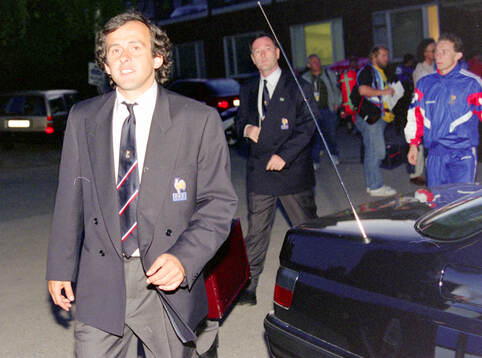 French manager Michel Platini arrives to Rasunda stadium in