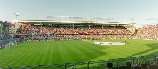 Spectators at Rasunda Football Stadium in Stockholm