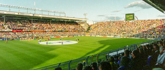 Spectators at Rasunda Football Stadium in Stockholm