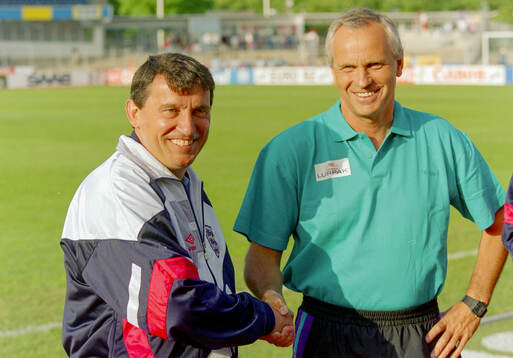 England manager Graham Taylor greets Denmarks manager