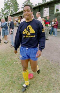 Swedens Martin Dahlin outside dressing room at training