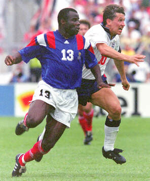 France’s Basile Boli against Englands Gary Lineker