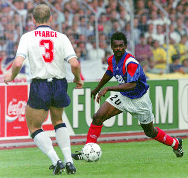 France’s Jocelyn Angloma against Englands Stuart Pearce