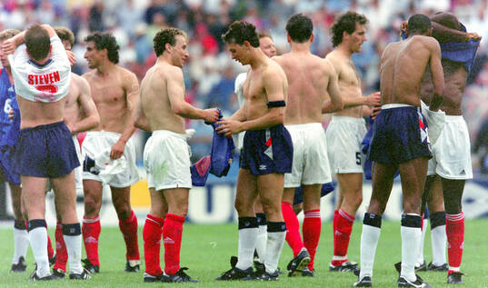 France’s Jean-Pierre Papin exchanges shirts with Englands