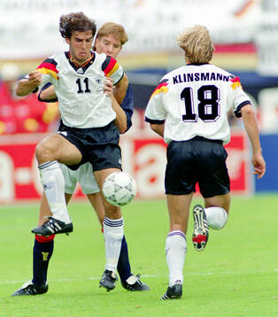 Germanys Karl-Heinz Riedle and Jurgen Klinsmann against