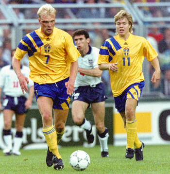 Swedens Klas Ingesson and Tomas Brolin