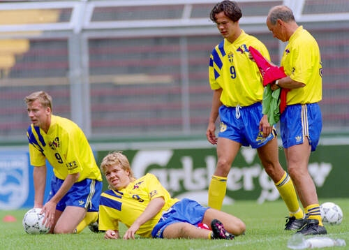 Swedens Johnny Ekstrom, Tomas Brolin, Joachim Bjorklund and