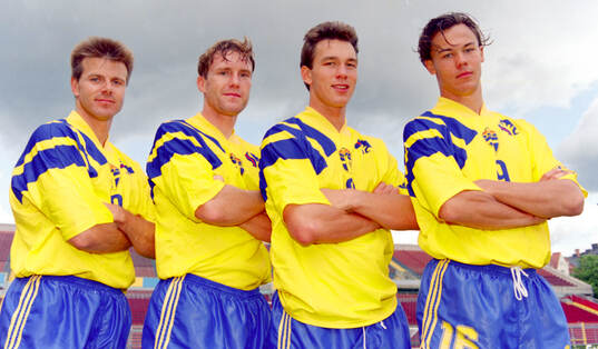 Swedens back line: L-R: Roland Nilsson, Jan Eriksson,