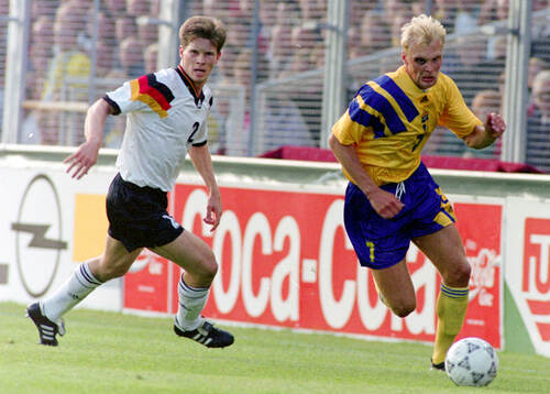 Swedens Klas Ingesson against Germanys Stefan Reuter
