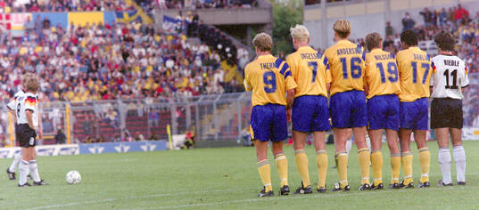 Germanys Thomas Hassler prepares to take a freekick against