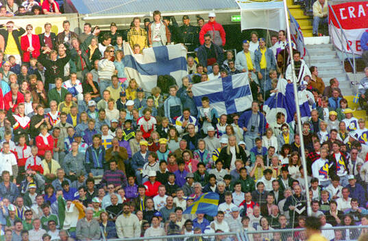 Finnish national flags in the stands