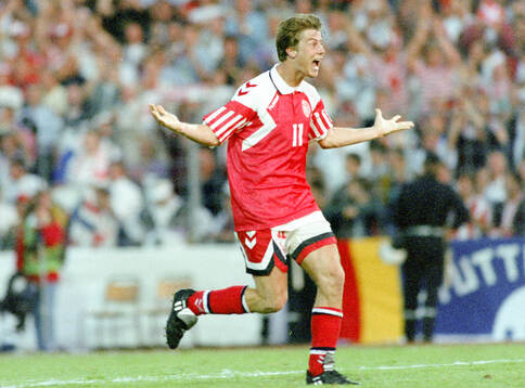 Denmarks Brian Laudrup celebrates